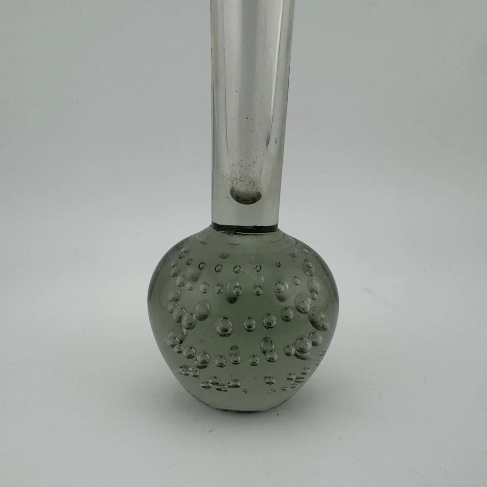 Bud Vase 6in Smoke Gray Mid-Century‎ Controlled Bubble Glass